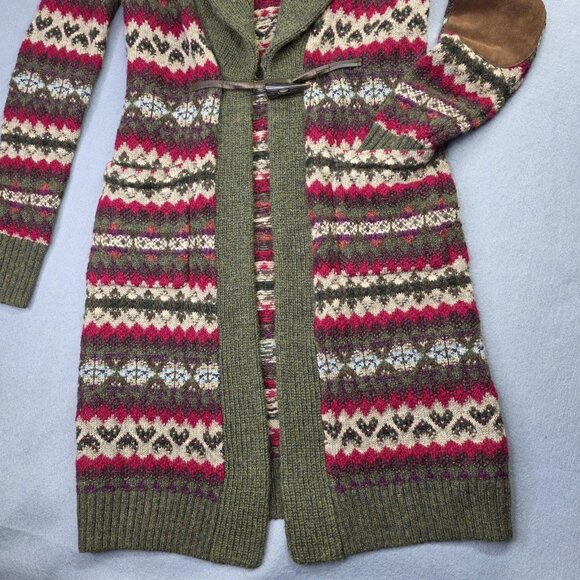 RRL Ralph Lauren Sweater Women 1 S Green Fair Isle Cardigan Duster Alpaca NEW - Picture 3 of 14